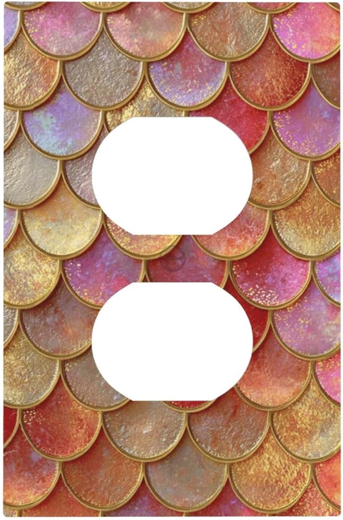 Mermaid Glitter Scale Rainbow Gold Fish Scales Outlet Covers 1 Gang Duplex Light Switch Cover Decorative Switch Plates Electrical Receptacle Faceplate Wall Plate for Bed Room Home Decor