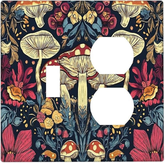 Outlet Covers Coloful Red Yellow Orange Magical Mushroom Forest 1 Toggle 1 Duplex Switch Plate Covers Electrical Light Switch Cover Plate Decorative Wall Plate Socket Cover for Bedroom Home Decor