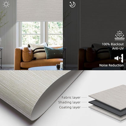 SmartWings Motorized Roller Shades Work with Homekit, 100% Blackout Smart Blinds for Windows, Cordless Remote Control Window Shades, Essential Cream, Customized Size