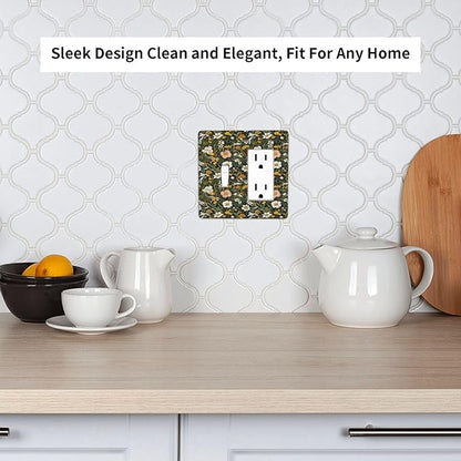 Decorative Outlet Covers Rustic Green Leaf White Daisy Yellow Floral 2 Gang Wall Plate Single Toggle 1 Rocker Light Switch Cover Switch Plate Covers Faceplate for Bedroom Home Decor
