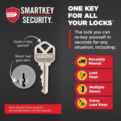 Kwikset Halifax Entry Door Handle with Lock and Key, Secure Keyed Reversible Lever Exterior, for Front Entrance and Bedrooms, Satin Brass, 4 Pack, Pick Resistant SmartKey Rekey Security