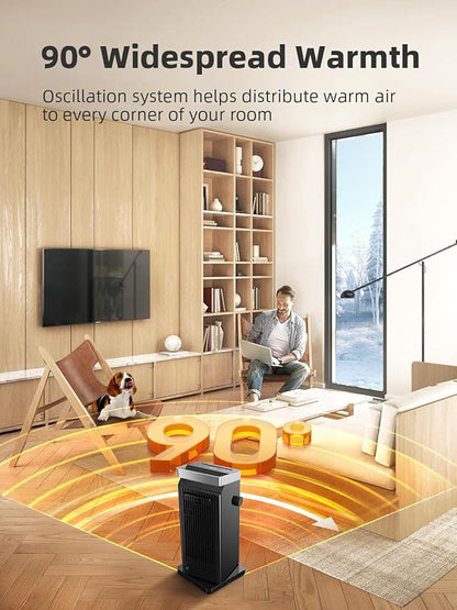 BREEZOME Space Heater for Indoor Use, 1500W Fast Heating Electric Heater with Thermostat, 90°Oscillating PTC Ceramic Heater, 24H Timer