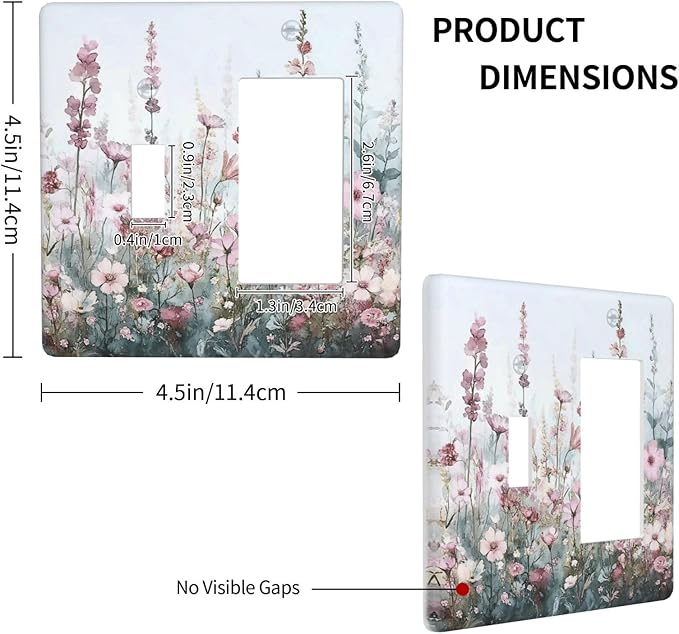 Pink Floral Watercolor Botanical Wildflowers Outlet Covers 1 Toggle 1 Rocker Combination Decorative Wall Plate Electrical Switch Plates Light Switch Cover Plate For Bed Room Living Room Decor