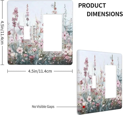Pink Floral Watercolor Botanical Wildflowers Outlet Covers 1 Toggle 1 Rocker Combination Decorative Wall Plate Electrical Switch Plates Light Switch Cover Plate For Bed Room Living Room Decor