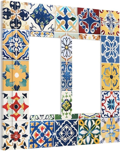 Decorative Outlet Covers Moroccan Traditional Mexican Talavera Til 2 Gang Double GFCI Rocker Electrical Wall Panels Light Switch Cover Plate for Kitchen Home Decor
