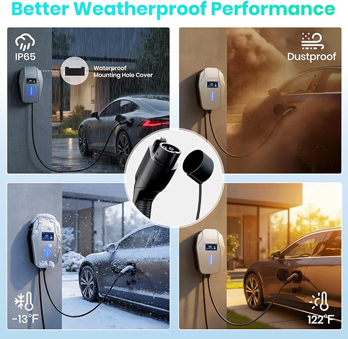 Level 2 EV Charger, 240V 48Amp EV Charger Level 2 for Home with Hardwire, J1772 Connector & Tesla Adapter, 11.5KW Electric Vehicle Charging Station with Smart APP, 26FT Cable, 4.3'' LCD Display