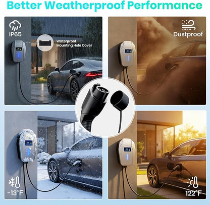 Level 2 EV Charger, 240V 48Amp EV Charger Level 2 for Home with Hardwire, J1772 Connector & Tesla Adapter, 11.5KW Electric Vehicle Charging Station with Smart APP, 26FT Cable, 4.3'' LCD Display