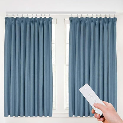 Motorized Curtain Track Kit with Remote & Smartphone App - Compatible with Alexa & Google Home, DIY Electric Curtain Rod for Smart Home, White, 7-14ft Adjustable Length, 88lbs Capacity