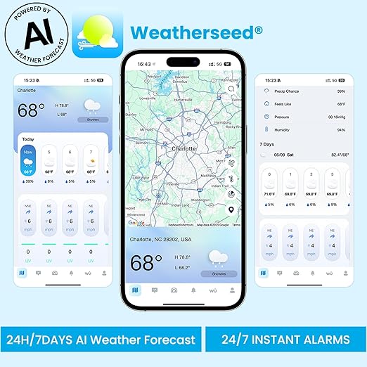Sainlogic SA9 Plus Smart WiFi Weather Stations Wireless Indoor Outdoor Sensor 24/7 Weather Forecast by Weatherseed® AI,Wind Speed and Rain Gauge Outdoor,UV,Alerts & 2-Year Data Export
