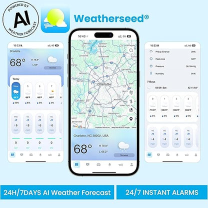 Sainlogic SA9 Plus Smart WiFi Weather Stations Wireless Indoor Outdoor Sensor 24/7 Weather Forecast by Weatherseed® AI,Wind Speed and Rain Gauge Outdoor,UV,Alerts & 2-Year Data Export