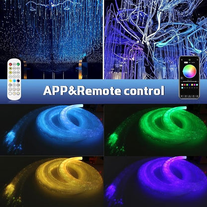 AZIMOM 1520pcs Fiber Optic Hanging Light for Garden Tree Decor Exhibition Indoor Shop Bar Ceiling, 0.03in 8.2ft Flash Point Side Glow Fiber Cable 8Pack Light Source Remote App Control Color Change