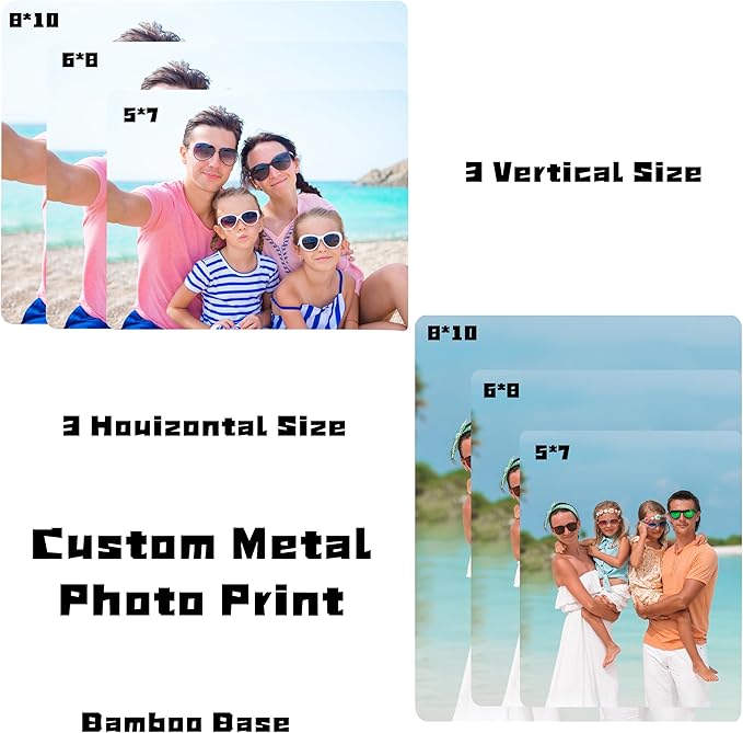 Custom Metal Photo Prints Personalized Picture Gifts with Natural Bamboo Base for Family, Friends and Lovers (Vertical)