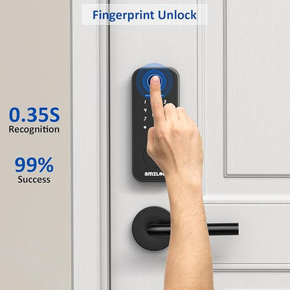 Smart Deadbolt Door Lock with Keypad:Amzloc Fingerprint Keyless Entry Door Lock, Smart Lock for Front Door,Bluetooth APP Control,Auto Lock,Easy Install,IP65 Waterproof