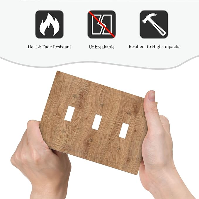 Decorative Switch Plates Vintage Rustic Wood Color Brown Wood Grain 3 Gang Wall Plate Faceplate Triple Toggle Light Switch Cover Electrical Wall Panels for Farmhouse Cabin Decor