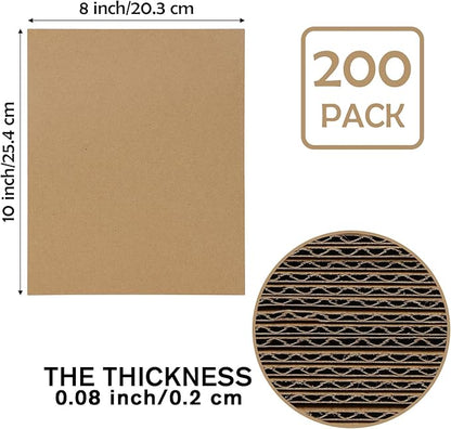 Calenzana 8x10 Browm Corrugated Cardboard Sheets, Flat Card Boards Inserts for Crafts, Packing, Shipping, Moving, Mailing, 200 Pack