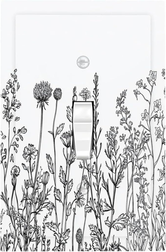 Decorative Light Switch Cover Floral Wildflower Rustic Plant Leaves 1 Gang Single Toggle Device Electrical Faceplate Switchplates Decorator Outlet Wall Plate For Farmhouse Cabin Decor