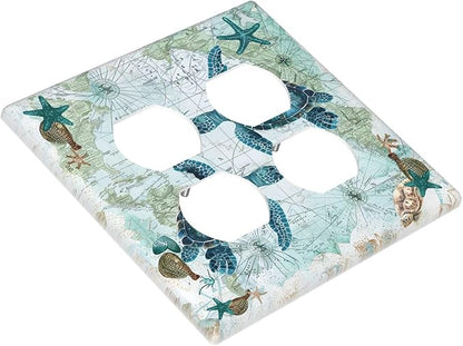 Outlet Covers Nautical Green Sea Turtles Beach Blue Ocean 2 Gang Double Duplex Decorative Light Switch Covers Electrical Wallplates Socket Faceplate For Bathroom Kids Room Decor