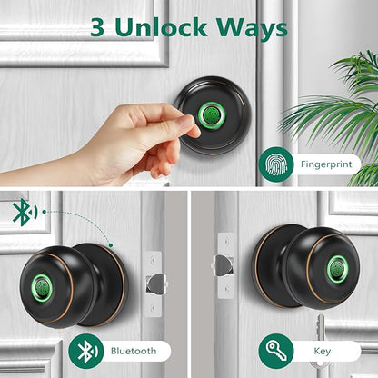 GeekTale Fingerprint Door Lock, Smart Lock with App, Biometric Door Lock, Thumbprint Door Knob, Smart Fingerprint Door Knob for Bedroom, Office, Apartment