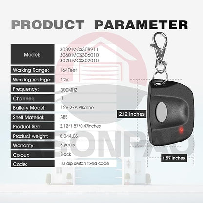 ASONPAO 2X Multi-Code 3089 MultiCode 308911 Linear MCS308911 Gate Opener Garage Door Opener Remote (3-Year-Warranty)