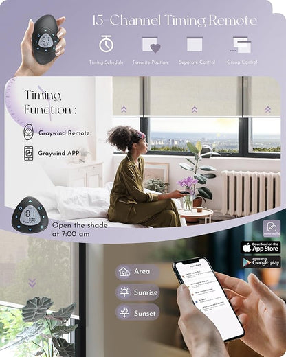 Graywind Motorized Light Filtering Shades Compatible with Alexa Google Rechargeable Remote Control Smart Blinds Automatic Window Shade with Valance for Home Office, Custom Size (Sheer Linen Beige)