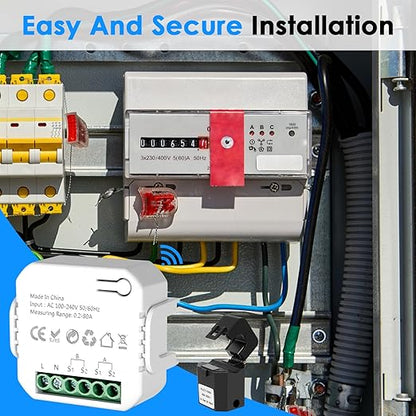 Smart Home Energy Monitor, with 2 x 80A CTs, Bi-Directional Power Tracking, Real-Time Electricity Usage Monitor, 2.4GHz Wi-Fi, Compatible with Tuya/Smart Life Apps