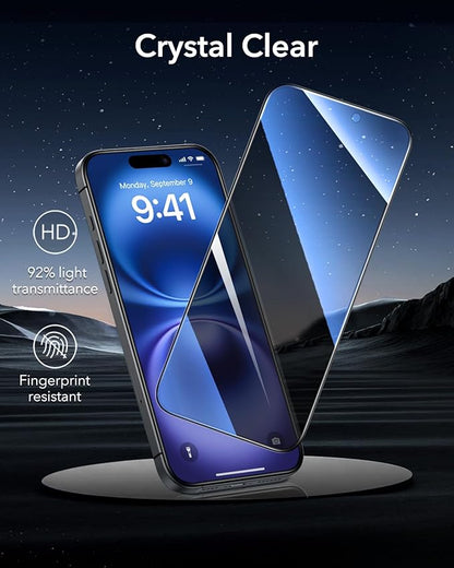 ESR 3 Pack 9H+ Glass for iPhone 16 Plus/iPhone 15 Plus Privacy Screen Protector, [Military Grade Shatterproof & Longest Durable] Armorite Anti-spy Tempered Glass with UltraFit Tray