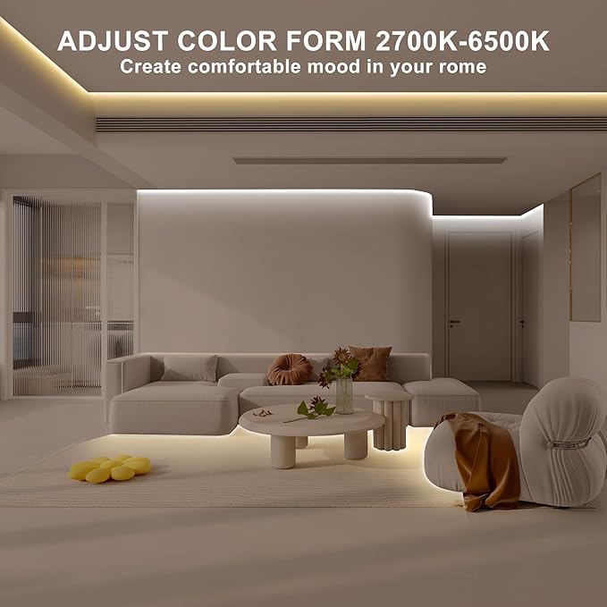 6.56ft Smart COB LED Strip Light, Tunable White 2700K-6500K Dimmable Bright WiFi Led COB Light Strip Compatible with Alexa and Google, White CCT COB Led Light for Kitchen Cabinet, Room