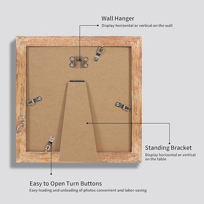 iRahmen 8x8 Picture Frame Set of 4 with HD Glass, Display 6x6 Pictures with Mat or 8 x 8 Without Mat, Square Wood Photo Frame for Wall Mount and Tabletop Display