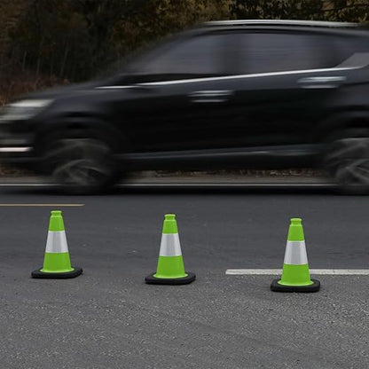 6 Pack 12" Inch Green PVC Traffic Cones with Heavy-Duty Base, High-Visibility All-Weather Safety Cones for Road Construction, Parking Lot, and Garage Use (6, Green, 12" Small)