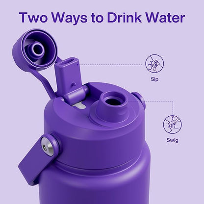 ENCOOL Insulated Water Bottle with Straw Stainless Steel Water Bottle, Leak-Proof, BPA-Free, Double Wall Vacuum Keeps Cold for 24 Hours for Sports, Travel, School (32 oz, Violet)