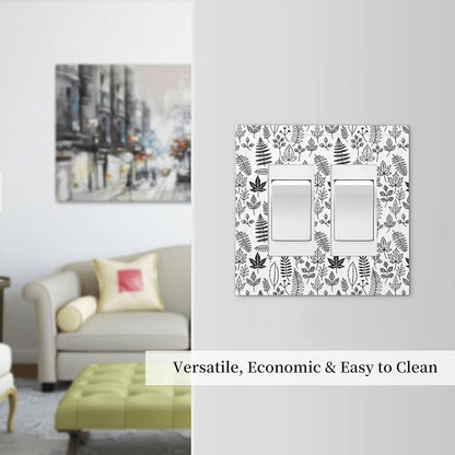 Black White Leaf Wheat Maple Leaf Plant Decorative Outlet Covers 2 Gang Double GFCI Rocker Light Switch Cover Plate Electrical Wall Panels for Bedroom Bathroom Decor