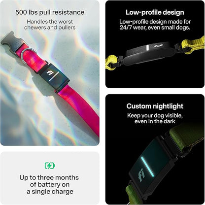 New Fi Series 3+ Smart Dog Tracker Collar [12 Month Membership Included] GPS Tracker for Dogs with Health & Behavior Monitoring, Escape Alerts, Waterproof, LED, Apple Watch Compatible (Pink, Medium)
