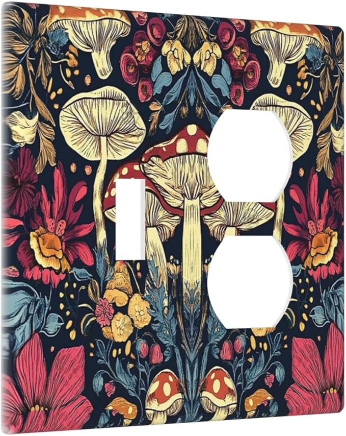 Outlet Covers Coloful Red Yellow Orange Magical Mushroom Forest 1 Toggle 1 Duplex Switch Plate Covers Electrical Light Switch Cover Plate Decorative Wall Plate Socket Cover for Bedroom Home Decor