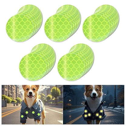 Non Fading Fluorescent Reflective Stickers 1-inch Diameter Round Reflector, Outdoor Waterproof High Visibility Warning Adhesive Tape (50 Pcs)