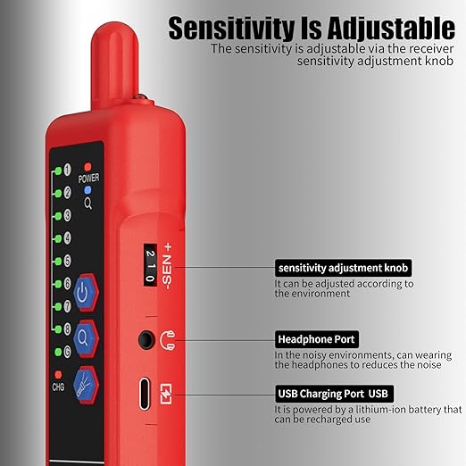 Network Cable Tester, RJ11 RJ45 CAT5 CAT6 Ethernet LAN Wire Tracer with Headphone Jack and Signal Strength Indicator, for Noisy Environments