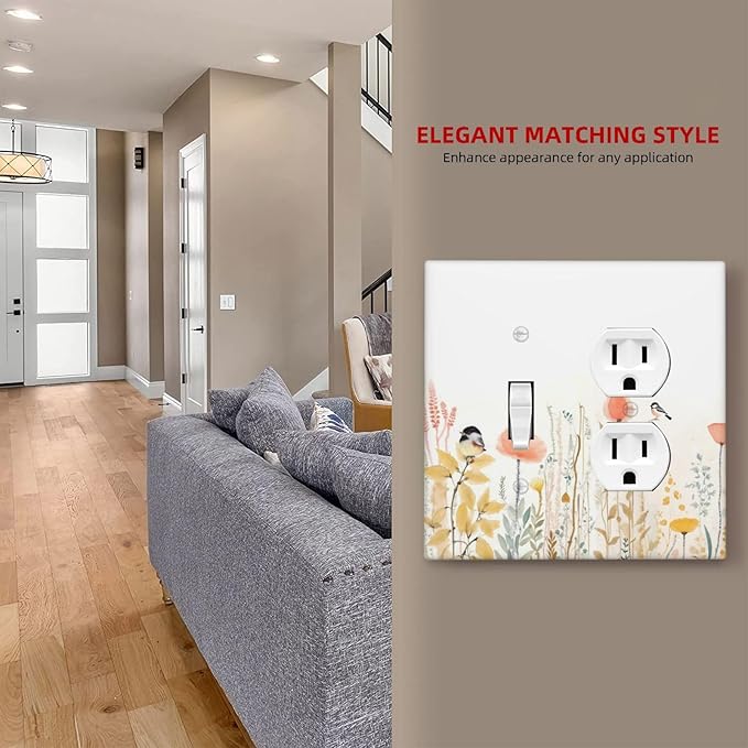 Wallplates Colorful Floral Watercolour Cuddly Bird 1 Toggle 1 Duplex Switch Plate Electrical Gfci Faceplate Decorative Light Switch Covers For Bed Room Living Room Decor