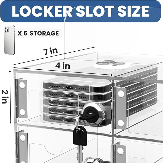 Cell Phone Locker 100 Slots, Wall-Mounted Cell Phone Lock Box with Keys, Acrylic Cell Phone Storage Locker for Employees Office Classroom Gym, Clear Cell Phone Locker Cabinet for Storage (60 Slots)