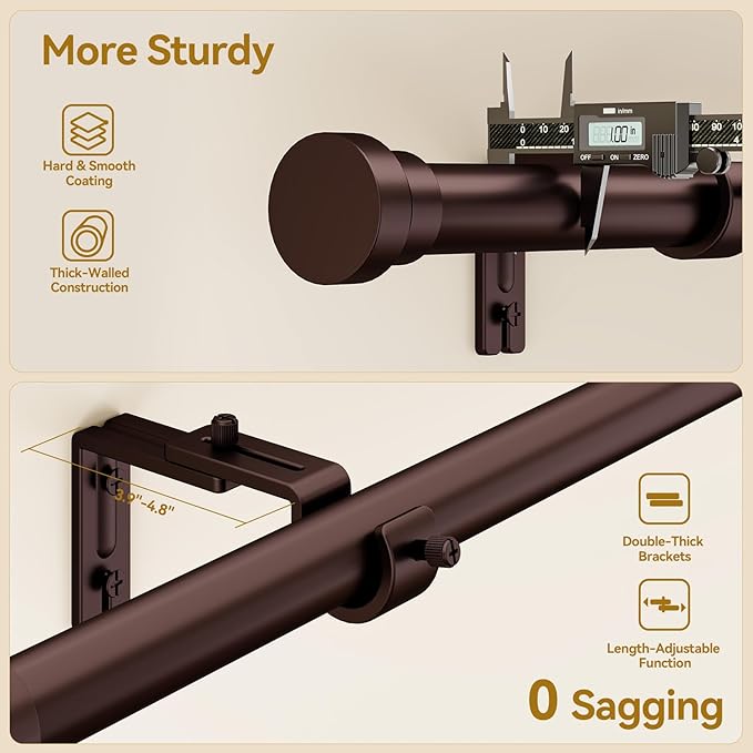 Curtain Rod 2 Pack 32-84 Inch, Heavy Duty 1 Inch Curtain Rod, Antique Bronze Long Adjustable Window Treatment Rods, Modern Design, Easy Installation