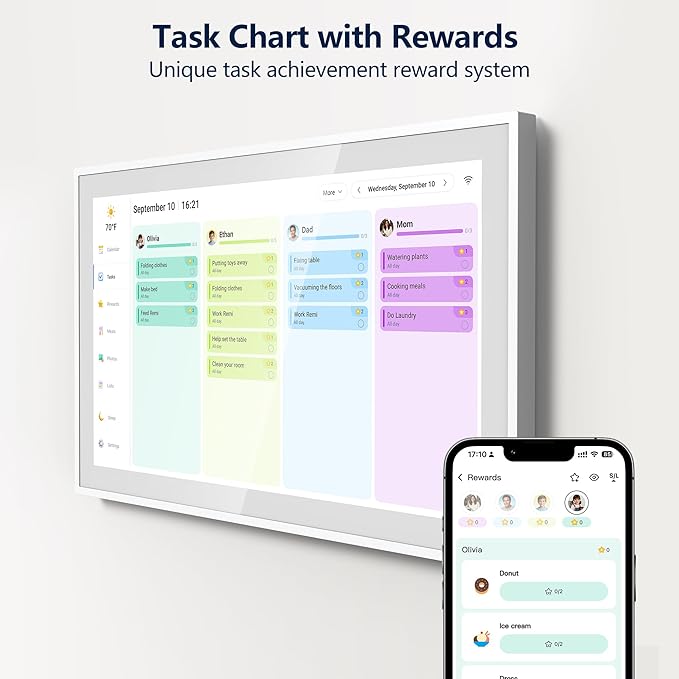 Digital Calendar – 27 Inch Electronic Wall Calendar & Chore Chart, Smart Family Organizer with Interactive Touchscreen Display, Wall Mount in Portrait or Landscape