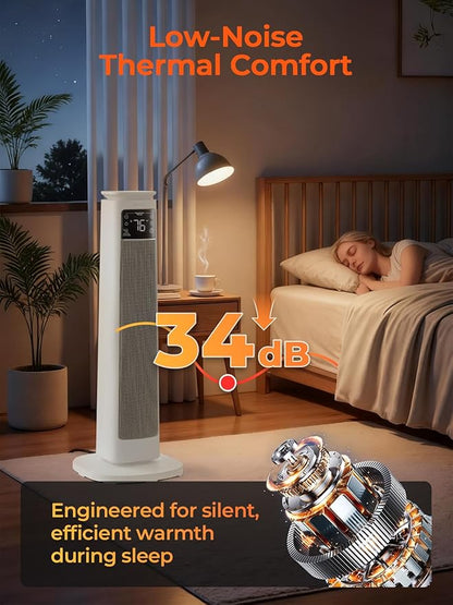Space Heater for Large Room, FOHERE 24" Electric Heaters for Indoor Use with Thermostat and Remote, 70° Oscillation, 12H Timer, Overheat and Tip-Over Protection, Fan Mode for Home Bedroom Office