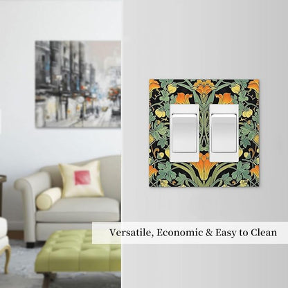 Decorative Outlet Covers William Morris Vintage Floral Green Yellow 2 Gang Double GFCI Rocker Electrical Wall Panels Light Switch Cover Plate for Bedroom Home Decor