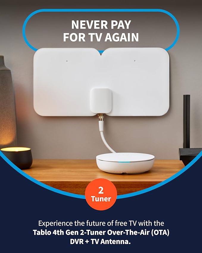 4th Gen 2-Tuner Over-The-Air (OTA) DVR & 35-Mile Indoor TV Antenna - Watch, Pause & Record Live TV, News & Movies Throughout Your Home Over Wi-Fi - 50+ Hrs Recording - No Subscriptions