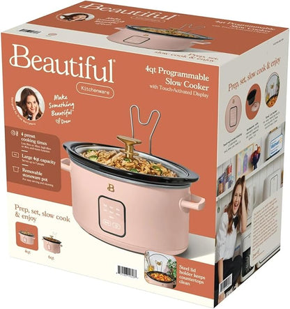 Beautiful 4-Qt Digital Slow Cooker with Smart Touch Screen, Removable Pot, Timer Presets, Ideal for Small Families