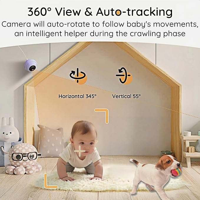 BOIFUN 2K HD Baby Monitor with Smartphone App, Wi-Fi Cameras,5-inch Display, Camera and Audio, Motion Tracking, Encrypted Connection, Night Vision, Long-Range 2-Way Talk, Temp Sensor