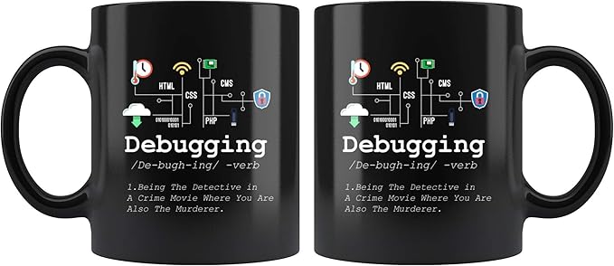 Panvola Debugging Definition Mug Funny Gift Computer Programmer Programming Coding Code IT Tech Support Coffee Ceramic Cup 11 oz (Black)