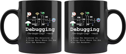 Panvola Debugging Definition Mug Funny Gift Computer Programmer Programming Coding Code IT Tech Support Coffee Ceramic Cup 11 oz (Black)