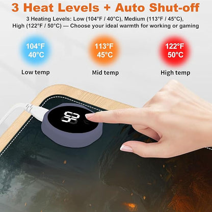 Small Heated Desk Pad 23.6" x 14.2" – Compact Electric Mouse Pad with 3 Heating Levels, Auto Shut-Off, Waterproof PU Surface, Plug-in Warmer for Office or Home Use, Fire Warrior