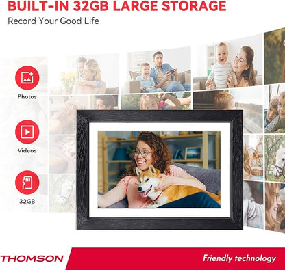 THOMSON Digital Picture Frame, Digital Photo Frame WiFi with 32 GB, HD IPS Touch Screen, Auto-Rotate, Slideshow, Share Photos/Videos from Phone by App (10.1Inch Wood)