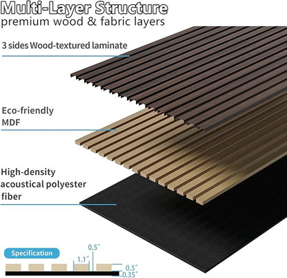 Wood Wall Panels, 45.3" x 23.6" Acoustic Panels for Wall and Ceiling, 3D Fluted Sound Absorbing Panel for Interior Wall Decor Noise Reduction (4Pcs-Dark Walnut)