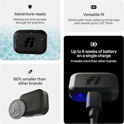 Fi Mini GPS Tracker for Dogs & Cats – Lightweight, Virtual Fences, Escape Alerts, Step & Health Tracking, Waterproof – 6-Month Membership Included